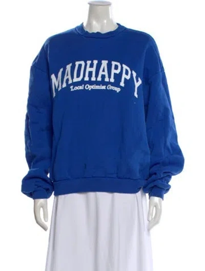 Pre-owned Madhappy Graphic Print Crew Neck Sweatshirt In Blue