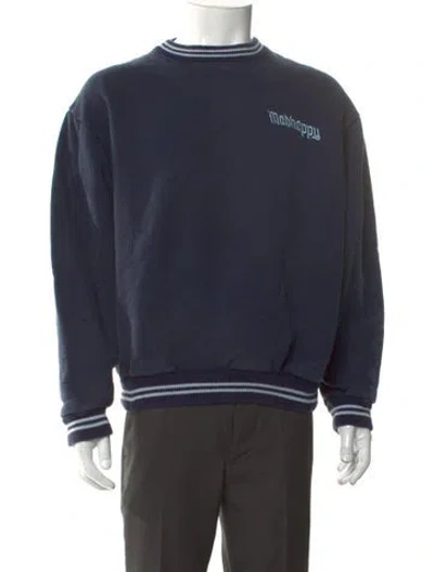 Pre-owned Madhappy Graphic Print Crew Neck Sweatshirt In Blue