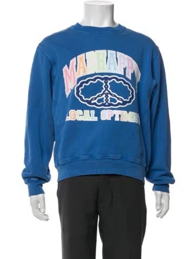 Pre-owned Madhappy Graphic Print Crew Neck Sweatshirt In Blue