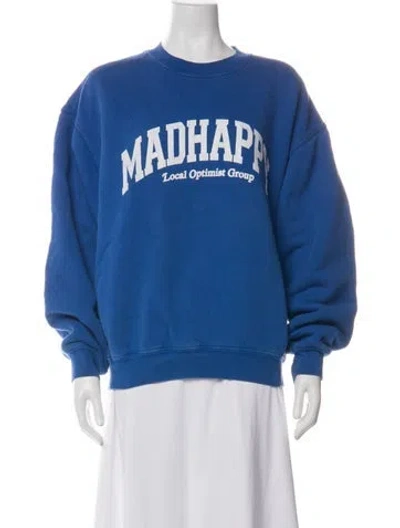Pre-owned Madhappy Graphic Print Crew Neck Sweatshirt In Blue
