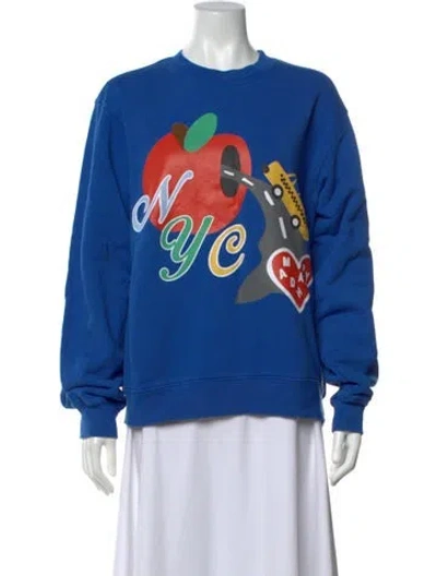 Pre-owned Madhappy Graphic Print Crew Neck Sweatshirt In Blue