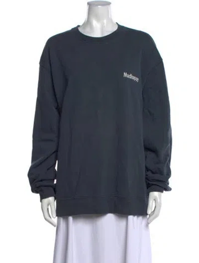 Pre-owned Madhappy Graphic Print Crew Neck Sweatshirt In Blue