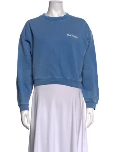 Pre-owned Madhappy Graphic Print Crew Neck Sweatshirt In Blue