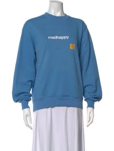 Pre-owned Madhappy Graphic Print Crew Neck Sweatshirt In Blue