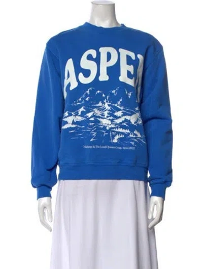 Pre-owned Madhappy Graphic Print Crew Neck Sweatshirt In Blue