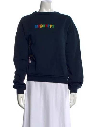 Pre-owned Madhappy Graphic Print Crew Neck Sweatshirt In Blue