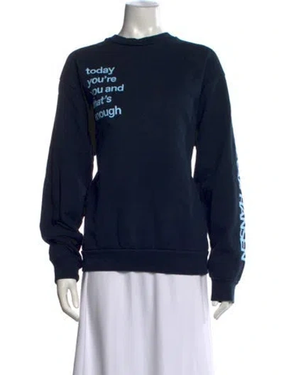 Pre-owned Madhappy Graphic Print Crew Neck Sweatshirt In Blue