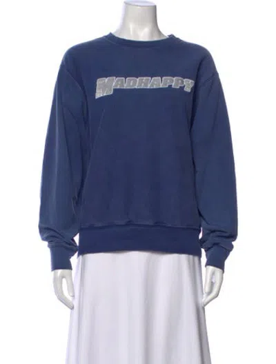 Pre-owned Madhappy Graphic Print Crew Neck Sweatshirt In Blue