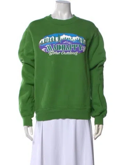 Pre-owned Madhappy Graphic Print Crew Neck Sweatshirt In Green