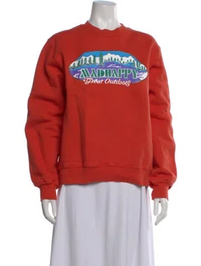 Pre-owned Madhappy Graphic Print Crew Neck Sweatshirt In Orange