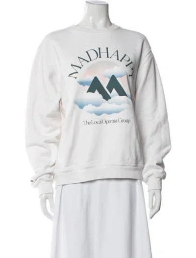 Pre-owned Madhappy Graphic Print Crew Neck Sweatshirt In White