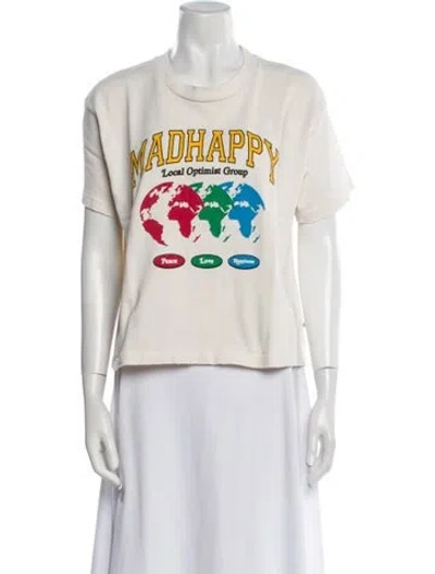 Pre-owned Madhappy Graphic Print Crew Neck T-shirt In White