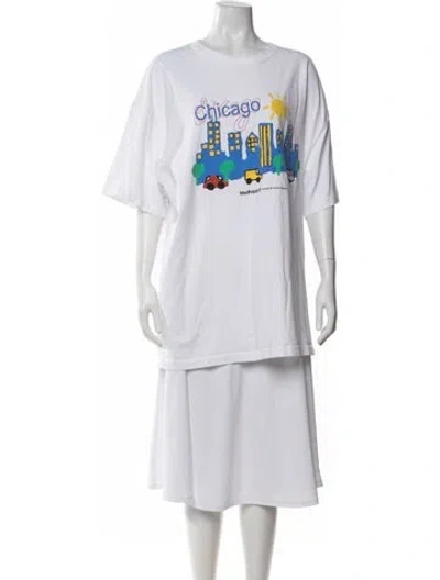 Pre-owned Madhappy Graphic Print Crew Neck T-shirt In White