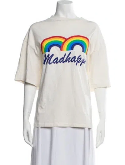 Pre-owned Madhappy Graphic Print Crew Neck T-shirt In White