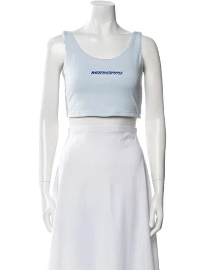 Pre-owned Madhappy Graphic Print Scoop Neck Crop Top In White