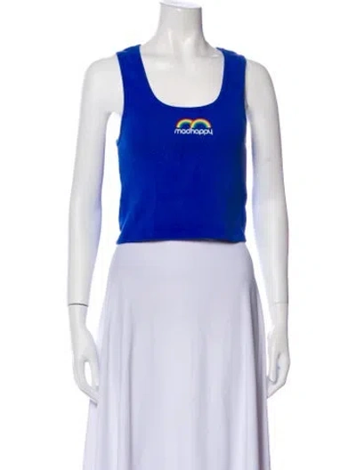 Pre-owned Madhappy Graphic Print Scoop Neck Crop Top In White