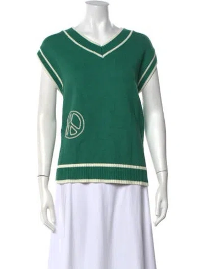 Pre-owned Madhappy Graphic Print V-neck Sweater In Green