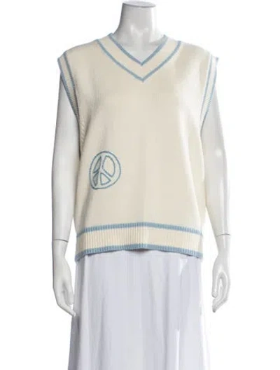 Pre-owned Madhappy Graphic Print V-neck Sweater In Neutrals
