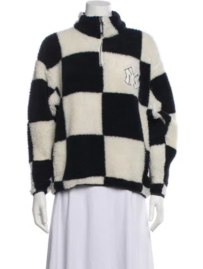 Pre-owned Madhappy Plaid Print Mock Neck Sweater In Blue