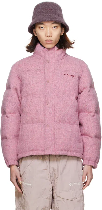Madhappy Purple Embroidered Down Jacket In Violet/ Harris Tweed