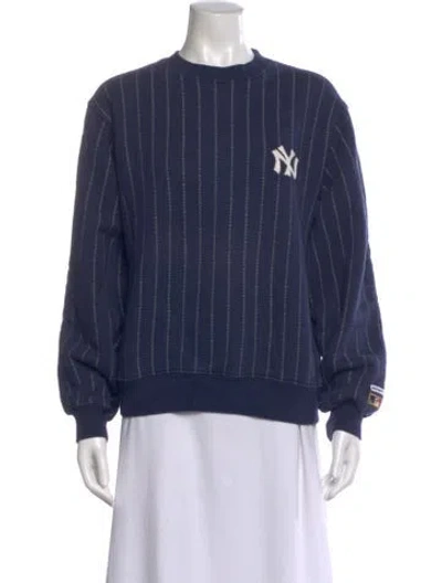 Pre-owned Madhappy Striped Crew Neck Sweatshirt In Blue