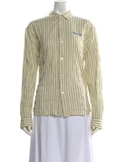 Pre-owned Madhappy Striped Long Sleeve Button-up Top In Multi