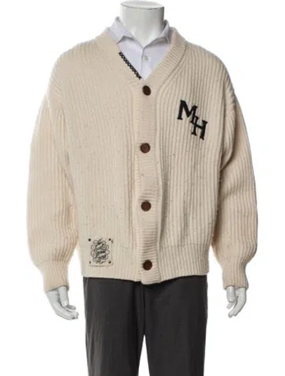 Pre-owned Madhappy Wool Graphic Print Cardigan In Neutral