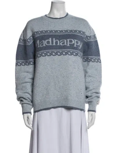 Pre-owned Madhappy Wool Graphic Print Sweater In Blue