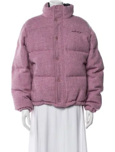 Pre-owned Madhappy Wool Tweed Pattern Down Jacket In Pink