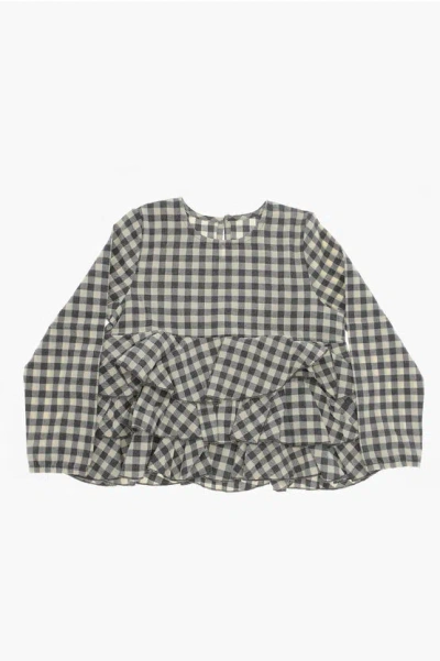 Madilly Checked Rouched Blouse In Gray