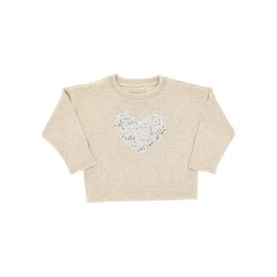 Madilly Kids' Sequinned Heart Cotton-blend Sweater In Neutral