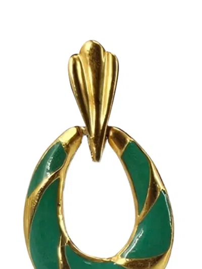 Madison 1970s Enamel Oval Earrings In Green