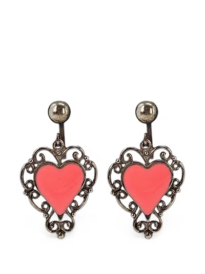 Madison 1970s Heart-motif Filigree Earrings In Red