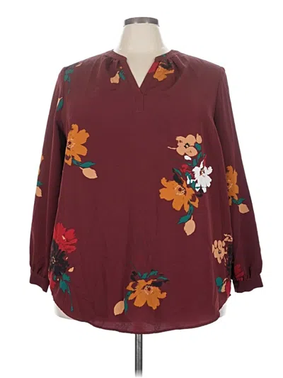 Pre-owned Madison 3/4 Sleeve Blouse In Burgundy