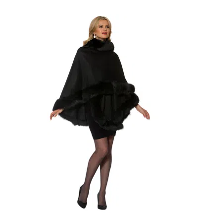 Pre-owned Madison Avenue Malls Womens Black Cashmere Cape With Fox Fur Trim - Your Lady
