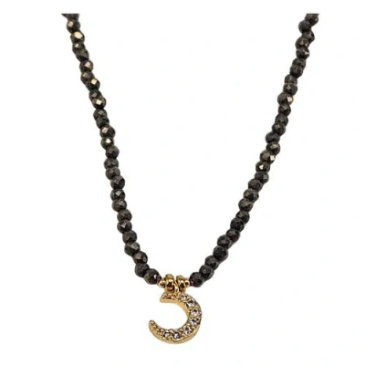 Madison Beverly Hills Hematite Micro Bead Moon Choker In Black