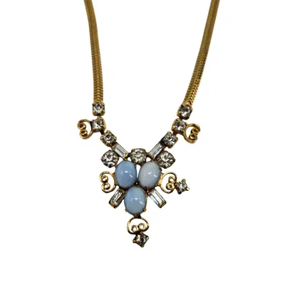 Pre-owned Madison Beverly Hills Leo Glass Vintage Rhinestone Necklace Gold Tone Chain Elegant Jewelry 16" In Multi