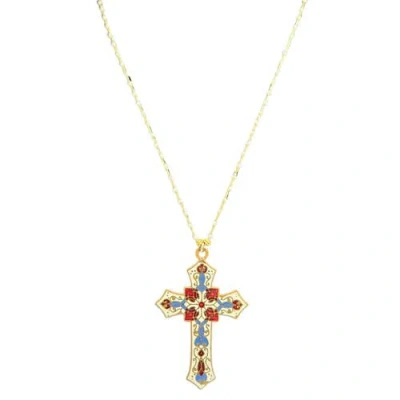 Madison Beverly Hills Vintage 1890s Ivory Enamel Cross Pendant Necklace In Gold