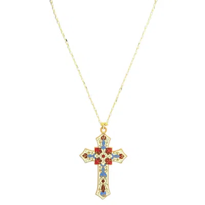 Pre-owned Madison Beverly Hills Vintage 1890s Ivory Enamel Cross Pendant Necklace In Brown
