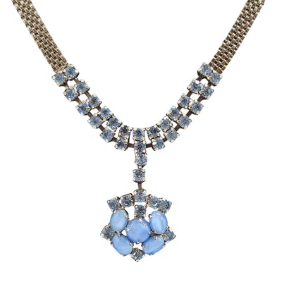 Pre-owned Madison Beverly Hills Vintage 1950s Blue Glass Stone Blue Rhinestone Mesh Necklace In Gold
