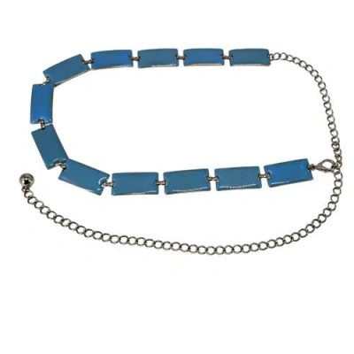 Madison Beverly Hills Vintage 1960s70s Blue Enamel Chain Belt In Gold