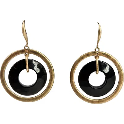 Madison Beverly Hills Vintage 80s Gold Hoop Black Inner Ring Earrings