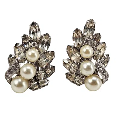 Madison Beverly Hills Vintage Clear Rhinestone & Pearl Earrings In White