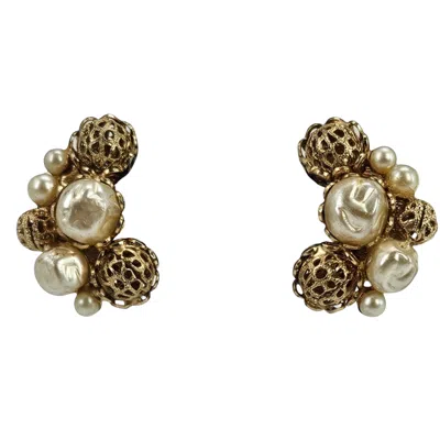 Pre-owned Madison Beverly Hills Vintage Faux Pearl Earrings Clip On Gold Tone In Multi