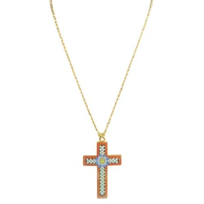 Madison Beverly Hills Vintage Ivory Enamel Cross Pendant Necklace In Multi