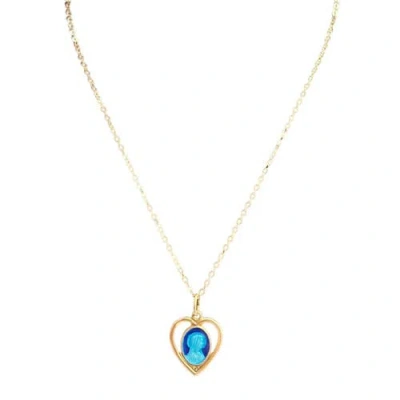 Madison Beverly Hills Vintage Virgin Mary Pendant Heart Necklace In Blue