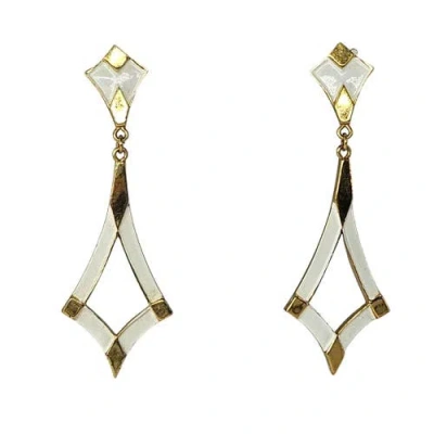 Madison Beverly Hills Vintage White Enamel & Gold Tone Tiered Dangle Earrings