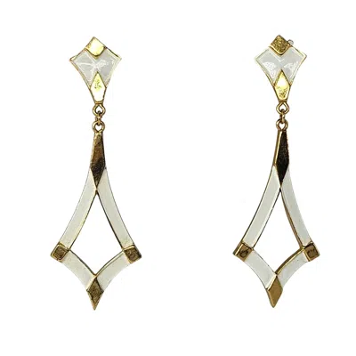 Pre-owned Madison Beverly Hills Vintage White Enamel & Gold Tone Tiered Dangle Earrings In Multi