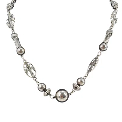 Pre-owned Madison Beverly Hills Vintage-antique Sterling Silver Fleur-de-lis Station Necklace In Metallic
