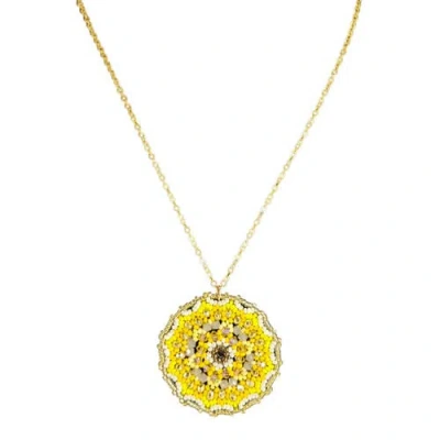 Madison Beverly Hills Yellow Crystal Mandala Beaded Necklace In Gold